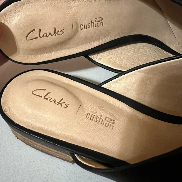 Clarks Pure Blush Leather Black Mules Size 8.5 - Picture 6 of 10